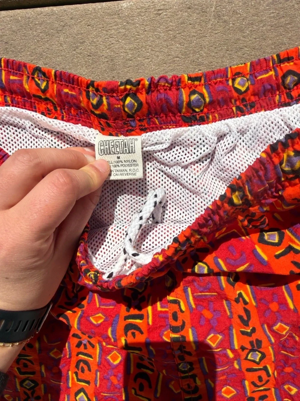 Red Patterned Elastic Waist Shorts - Picture 2 of 2